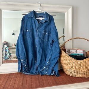 Wrangler Denim Button-Down Shirt - Deep Blue